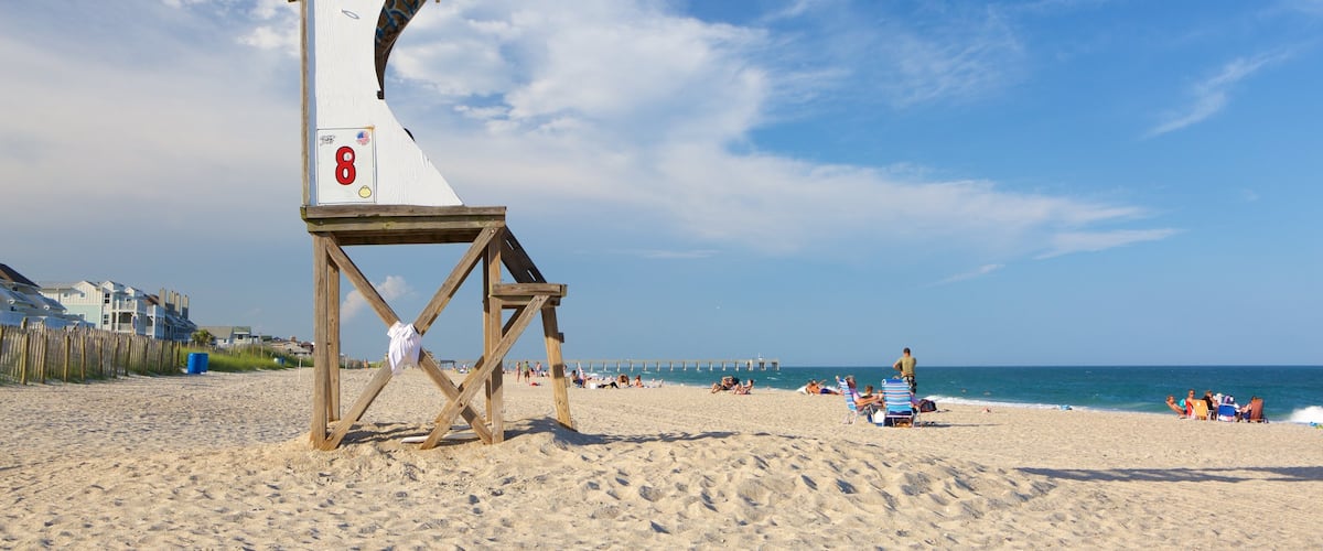 Wrightsville Beach johon kuuluu yleiset rantanäkymät ja ranta