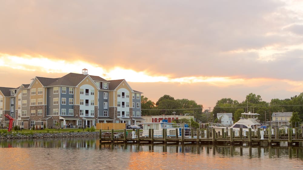 Salisbury featuring a marina, a lake or waterhole and a sunset