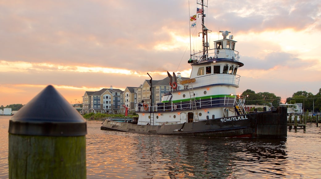 Salisbury featuring boating, a sunset and a marina