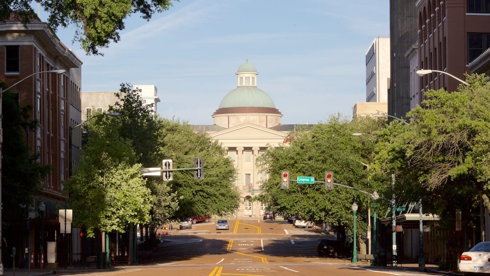 Jackson montrant bâtiment public, ville et scènes de rue