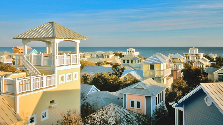 Seaside which includes a coastal town and general coastal views
