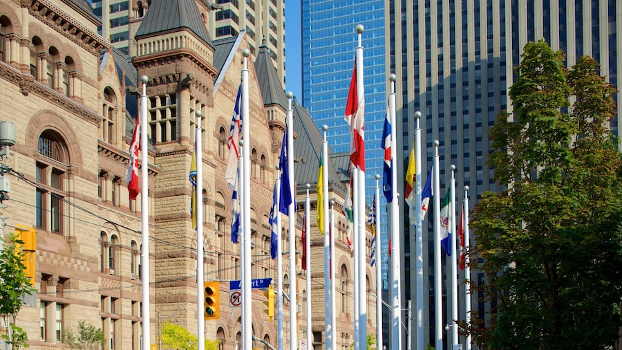 Downtown Toronto showing an administrative building, heritage architecture and a city