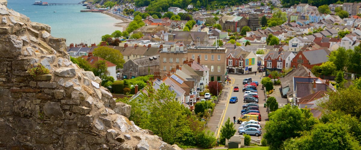 Swansea which includes a coastal town and general coastal views
