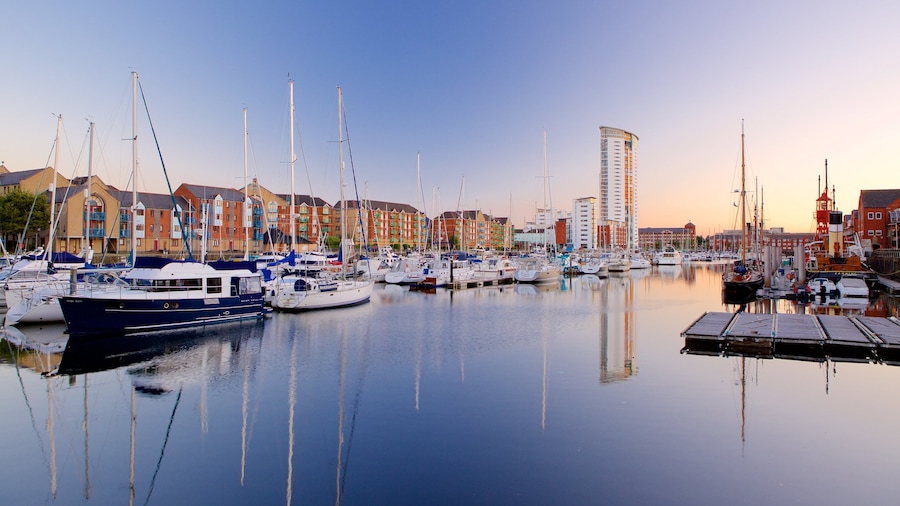 Swansea featuring a sunset, sailing and general coastal views