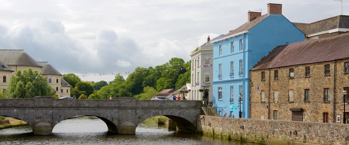 Haverfordwest featuring a river or creek, a bridge and a small town or village