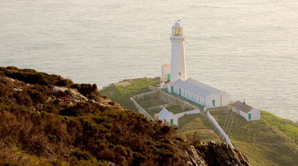 South Stack Lighthouse welches beinhaltet allgemeine Küstenansicht und Leuchtturm