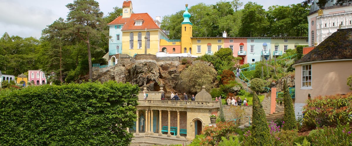 Portmeirion which includes a park and a small town or village