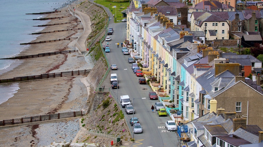 Criccieth which includes a small town or village and a sandy beach