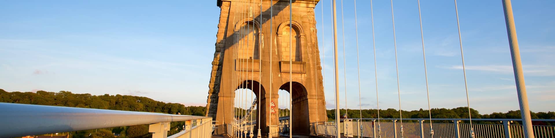 Menai Bridge featuring heritage elements and a bridge