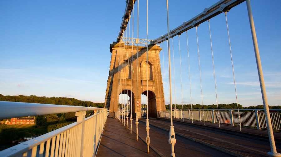 Menai Bridge featuring heritage elements and a bridge