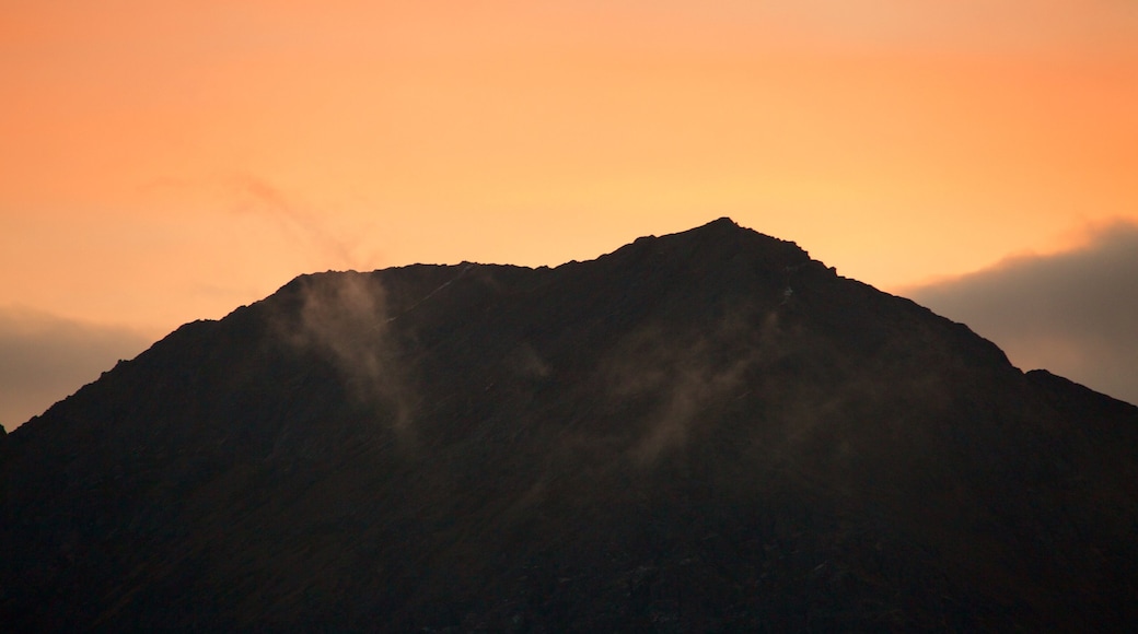 Mount Snowdon showing mountains and a sunset