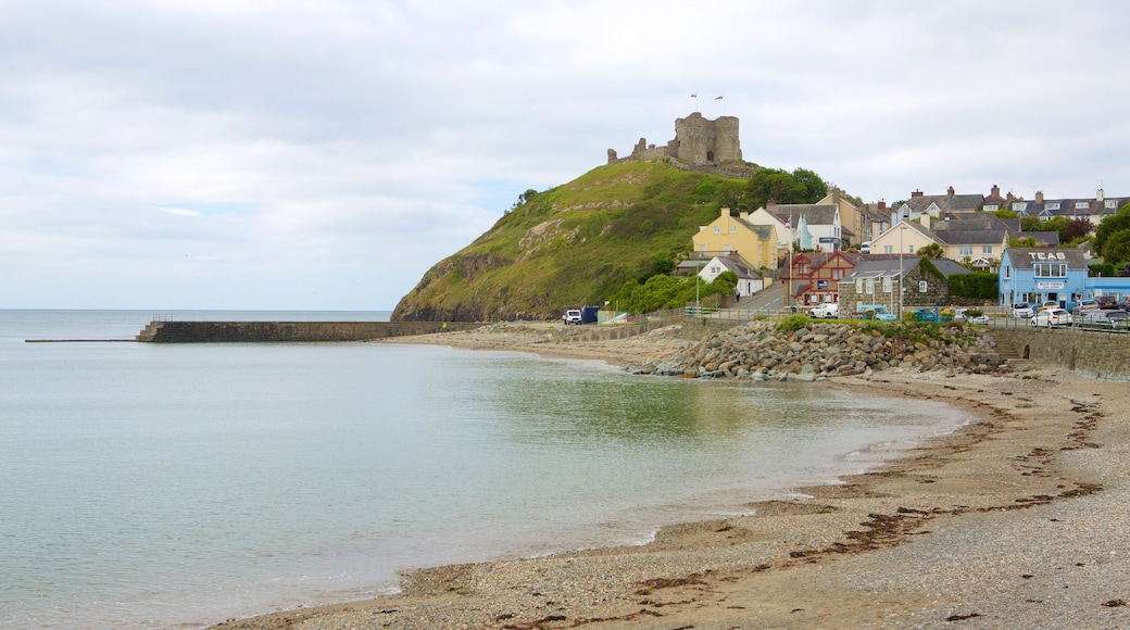 Criccieth Castle das einen Steinstrand, Kleinstadt oder Dorf und Bucht oder Hafen