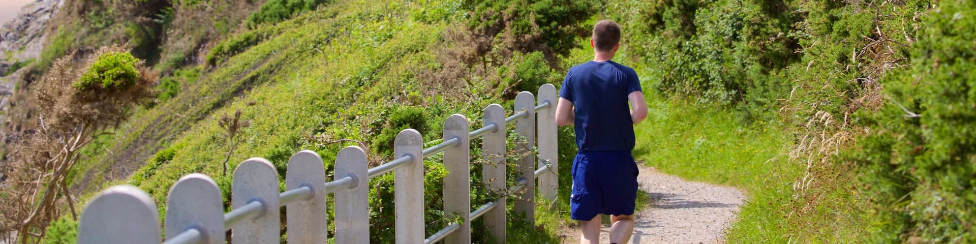 Plage de Caswell Bay montrant randonnée ou marche à pied aussi bien que homme