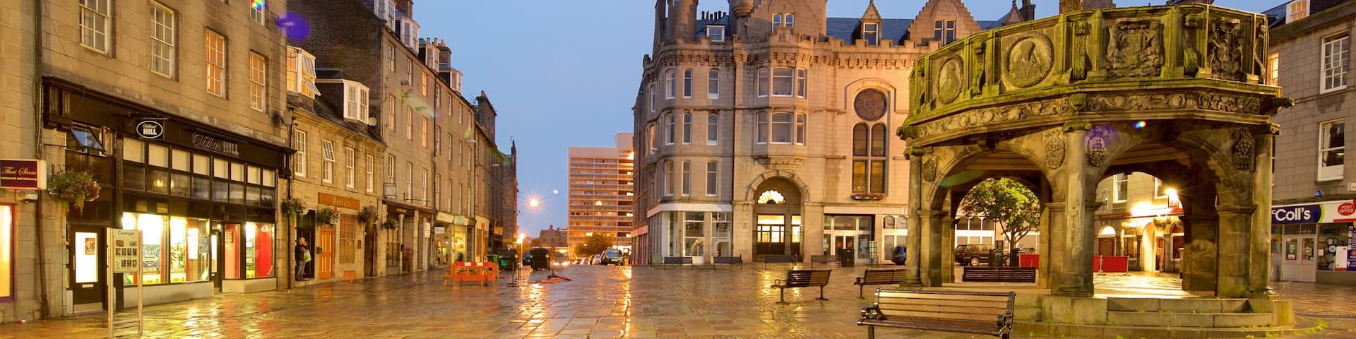 Aberdeen featuring a square or plaza, night scenes and a city