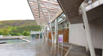 Scottish Parliament featuring a pool and street scenes