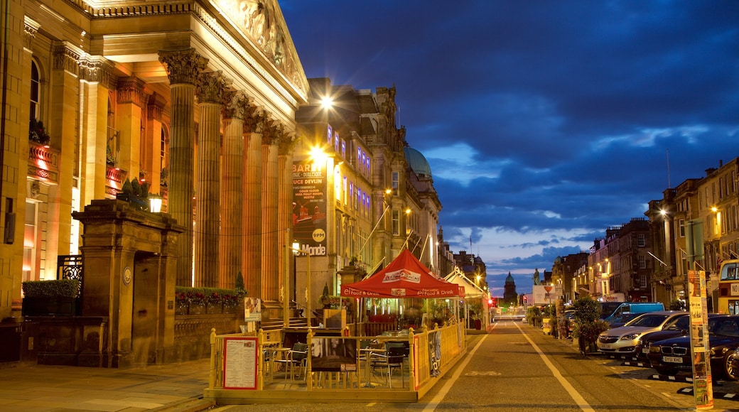 Edinburgh which includes night scenes and heritage architecture
