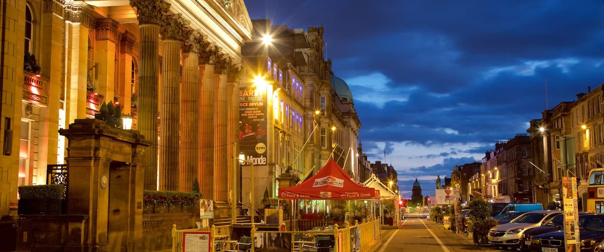 Edinburgh which includes night scenes and heritage architecture