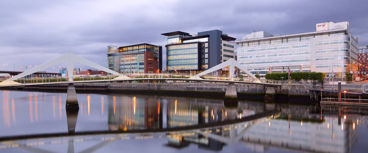 Glasgow which includes a bridge, night scenes and a river or creek