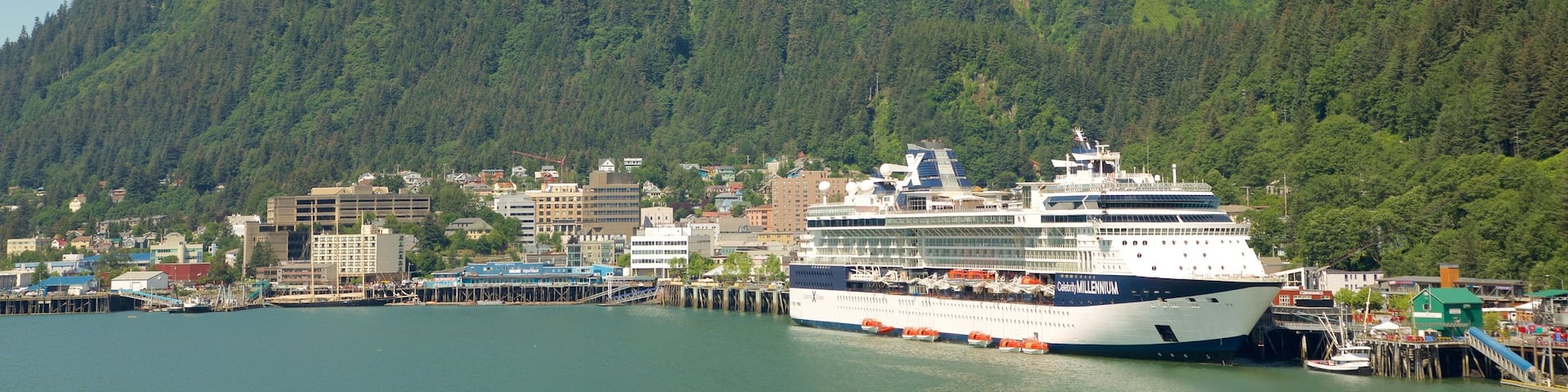 Juneau das einen Berge, Kreuzfahrten und allgemeine KĂŒstenansicht