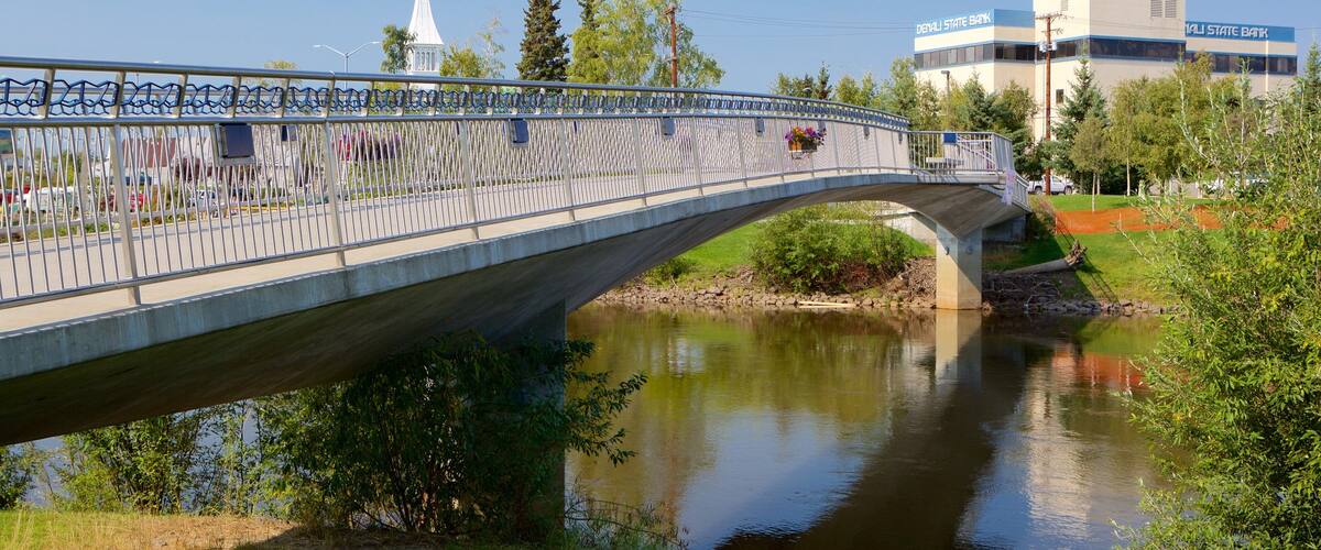 Fairbanks showing a bridge and a river or creek