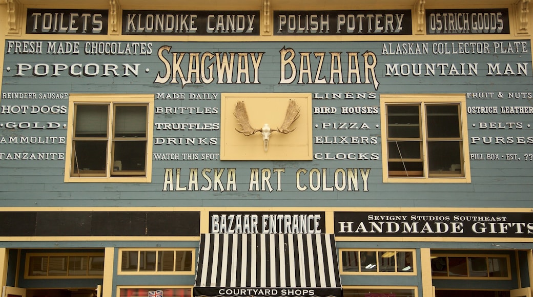 Skagway which includes signage