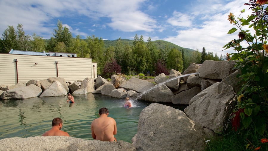Chena Hot Springs featuring a pool and a garden as well as a small group of people