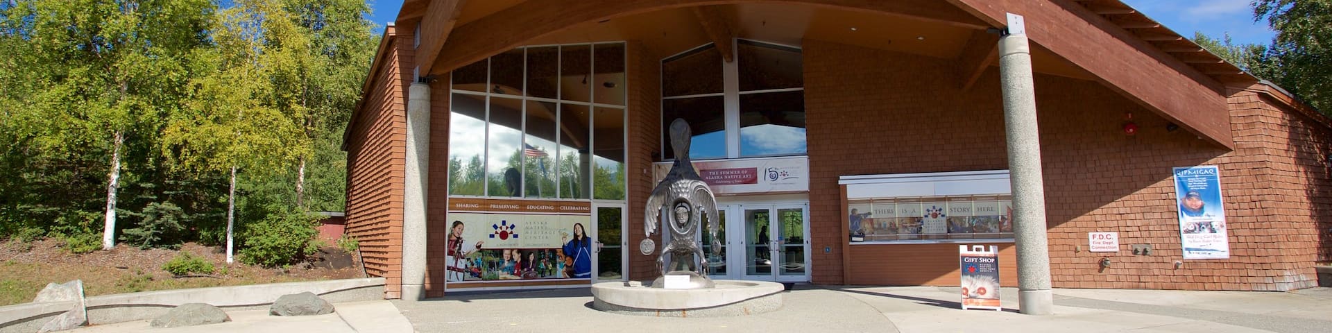Alaska Native Heritage Center showing a statue or sculpture