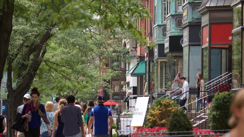 Back Bay featuring street scenes and a city as well as a large group of people