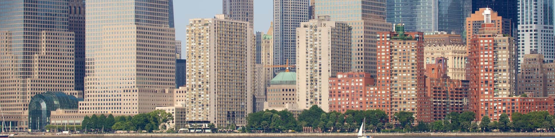 Liberty State Park showing skyline, a city and a high rise building