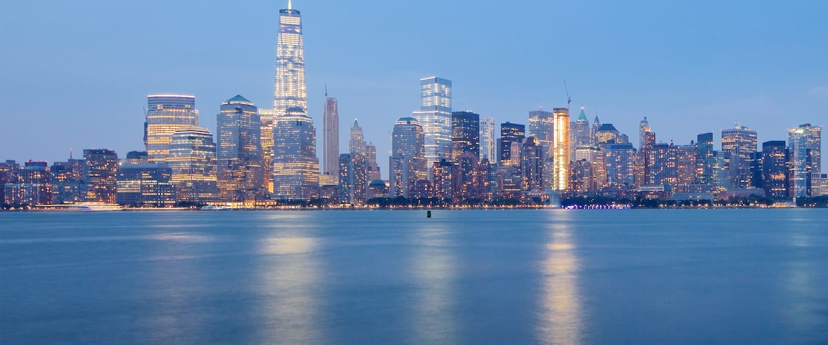 Liberty State Park featuring general coastal views, night scenes and a city