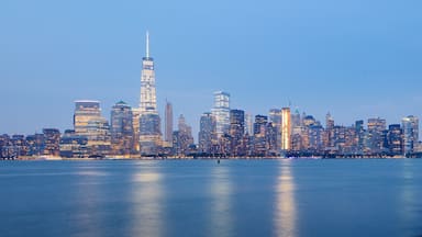 Liberty State Park showing central business district, night scenes and general coastal views