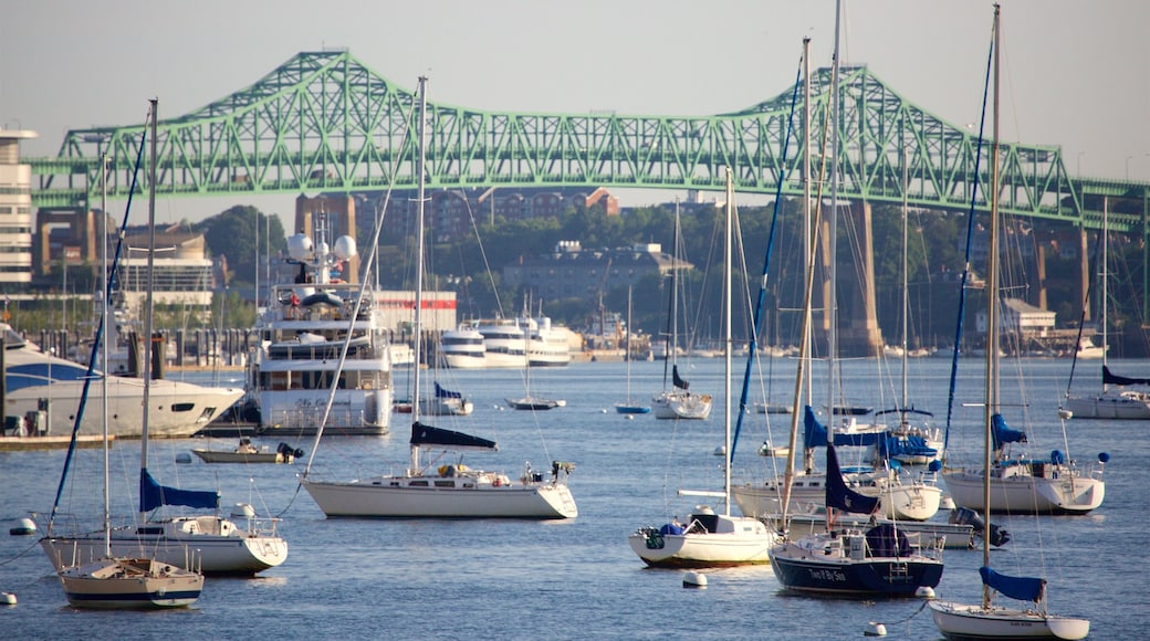 Seaport District showing a bridge, boating and sailing