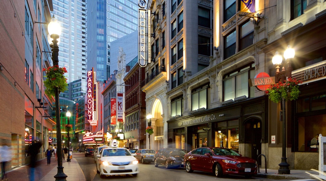 Theatre District featuring a city and night scenes