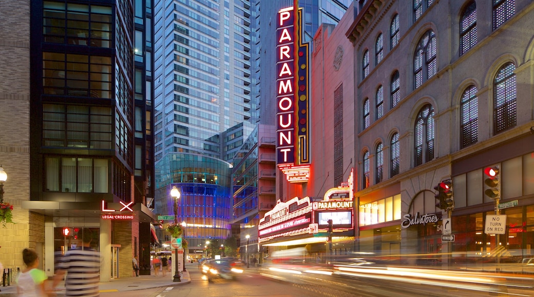 Theatre District showing signage and night scenes