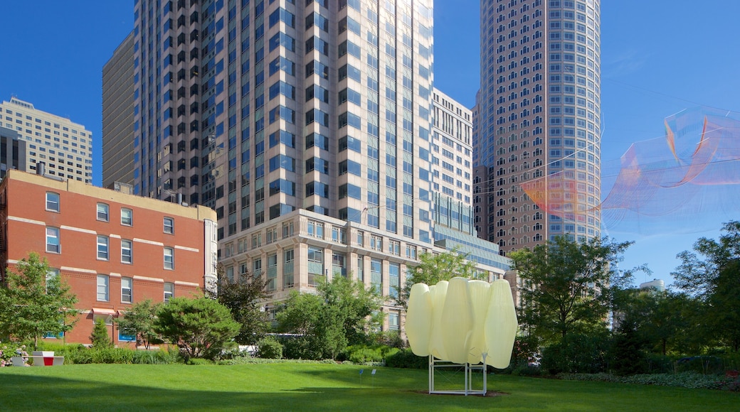 Boston Financial District which includes a garden and a city
