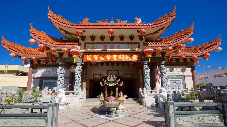 Chinatown which includes religious elements, heritage architecture and a temple or place of worship