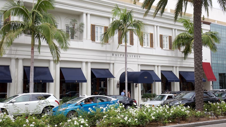 Rodeo Drive featuring signage, street scenes and shopping