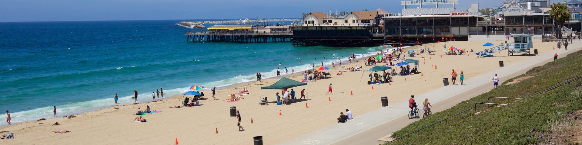 Redondo Beach showing a sandy beach and general coastal views
