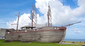 Okinawa-Stad inclusief een kuststadje, historische architectuur en varen