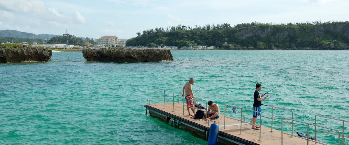 Okinawa showing general coastal views and fishing