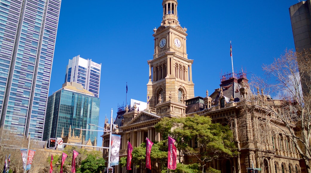 Sydney Town Hall which includes city views, heritage architecture and a city