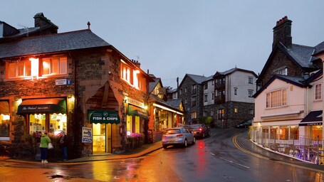 Ambleside showing night scenes, a small town or village and street scenes