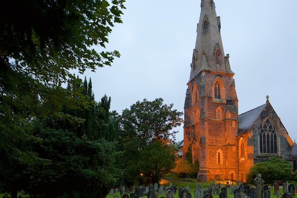 Church of St Mary which includes night scenes and a church or cathedral