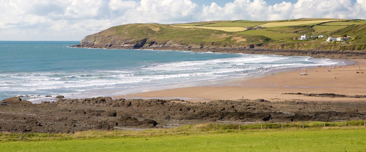 Croyde showing landscape views and a sandy beach