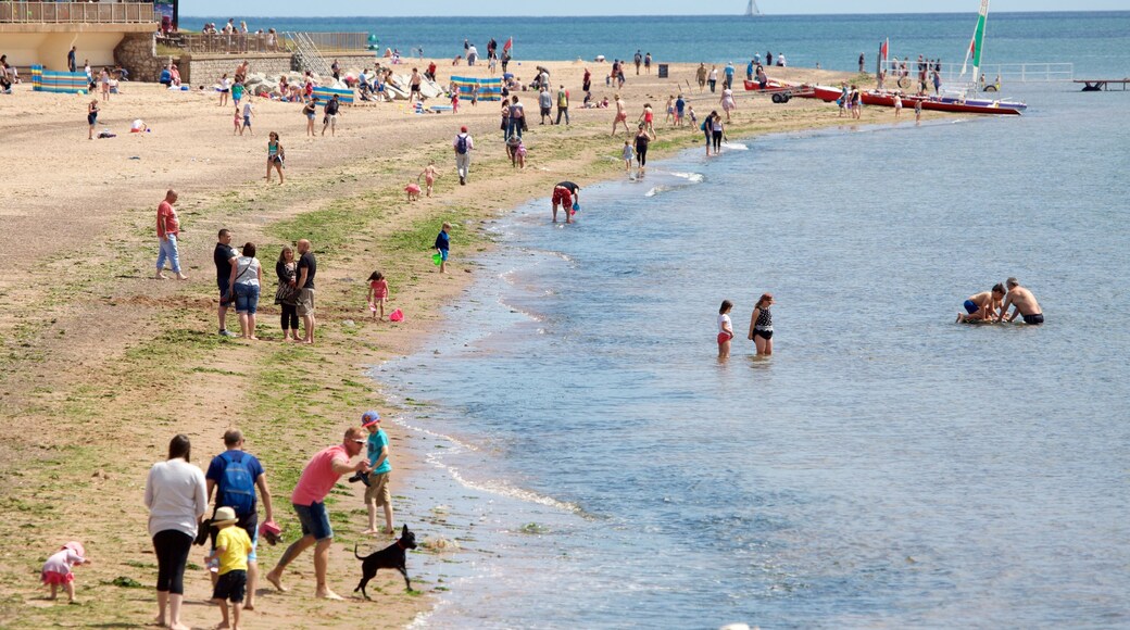 Exmouth showing a sandy beach, a coastal town and swimming