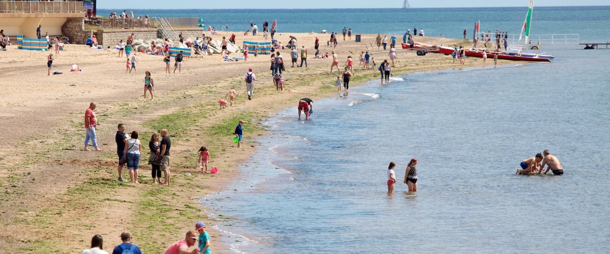 Exmouth featuring a beach, a coastal town and swimming