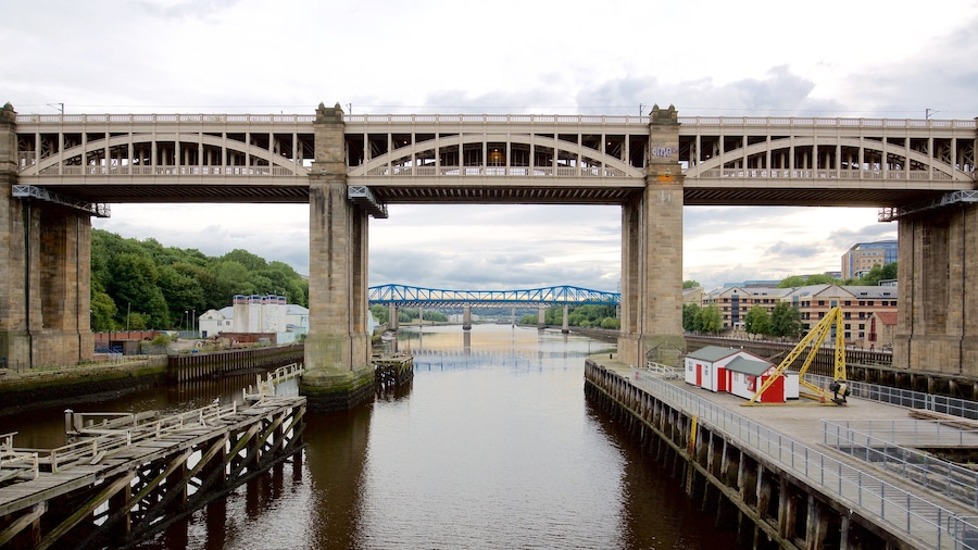 Newcastle-upon-Tyne featuring a city, a river or creek and a bridge