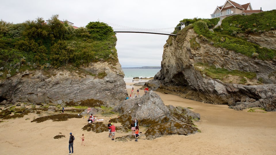 Newquay mostrando una playa de arena y un puente