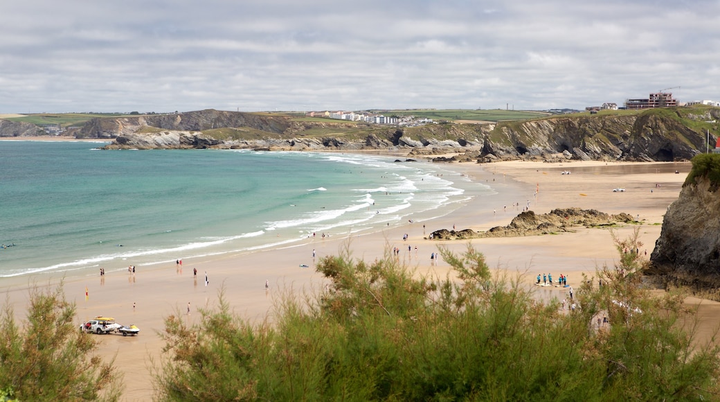 Newquay which includes a sandy beach and landscape views