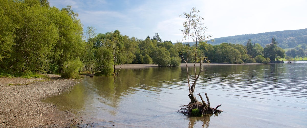 Coniston Water ซึ่งรวมถึง ทะเลสาบหรือแอ่งน้ำ และ ชายหาดกรวด